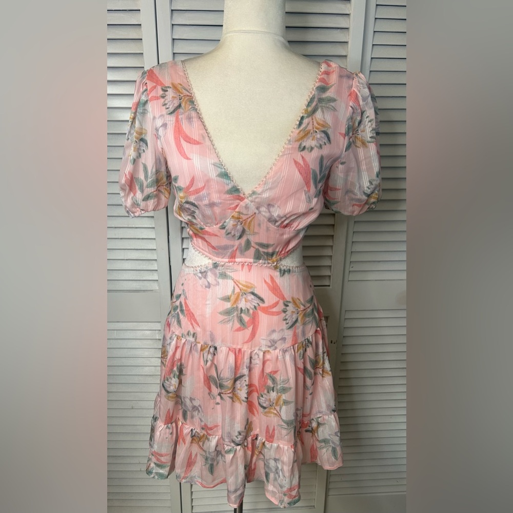 Sun Honey Floral Pink V-Neck‎ Dress Size Small
